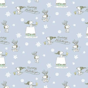 Snoopy and Woodstock Christmas Fabric Cotton Peanuts Fabric Holiday fabric Winter Fabric Christmas. Lightweight Woven Cotton Snoopy Blue