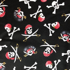 Skull and Crossbones Pirate Fabric 1/4 yard and 1/2 yard cuts