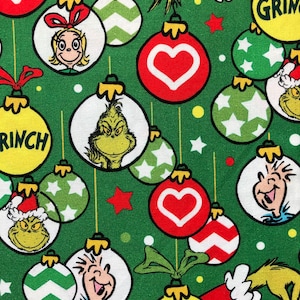 Green Grinch Lightweight Woven Cotton Fabric Robert Kaufman Dr. Suess Grinch Cotton Quilting Sewing Craft Cotton Fabric
