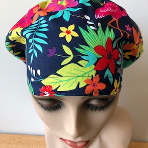 Classic Nurses Tropical Flamingo Euro Fit Scrub Cap Tropical Scrub Hat Flamingo Scrub Womens
