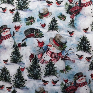 Tissu de Noël Susan Winget avec bonhommes de neige Tissu pour les fêtes d&#39;hiver, impression de bonhommes de neige