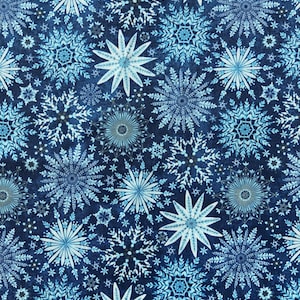 Winter Wonderland Blue Snowflake Woven Cotton Christmas Holiday Fabric Blue White Snowflake ANZ Christmas Quilt Cotton Fabric
