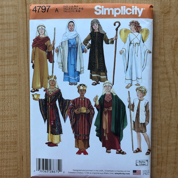 Simplicity 4797 Biblical Children's Nativity Patterns Mary Joseph Angel Three Kings Shepard Costumes