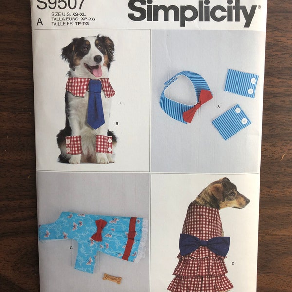 Simplicity S9507 Dog Dress Dog BowTie Dog Cuffs and Tie Pattern 9507 Dog Clothing Dress Up Clothes Patterns Dressy Dog Outfits Pet Clothes