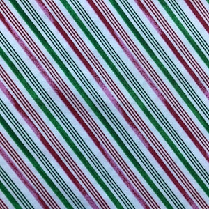 Green Red Candy Striped Christmas Fabric Lightweight Woven Cotton Quilting Sewing Crafting