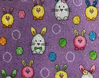 Glitter Easter Bunny Purple Easter Fabric Fabric Traditions Easter Egg Lightweight woven cotton quilting crafting sewing cotton