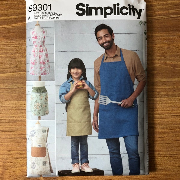 Child's Adult's Girls Women's Apron Patterns Simplicity S9301 Men's Boy's Chefs Apron Pattern Apron Pattern BBQ Apron Pattern