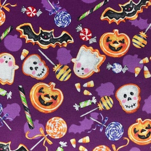 Halloween Cookie Treats Purple Halloween Fabric Juvenile Halloween Candy Woven Cotton Fabric
