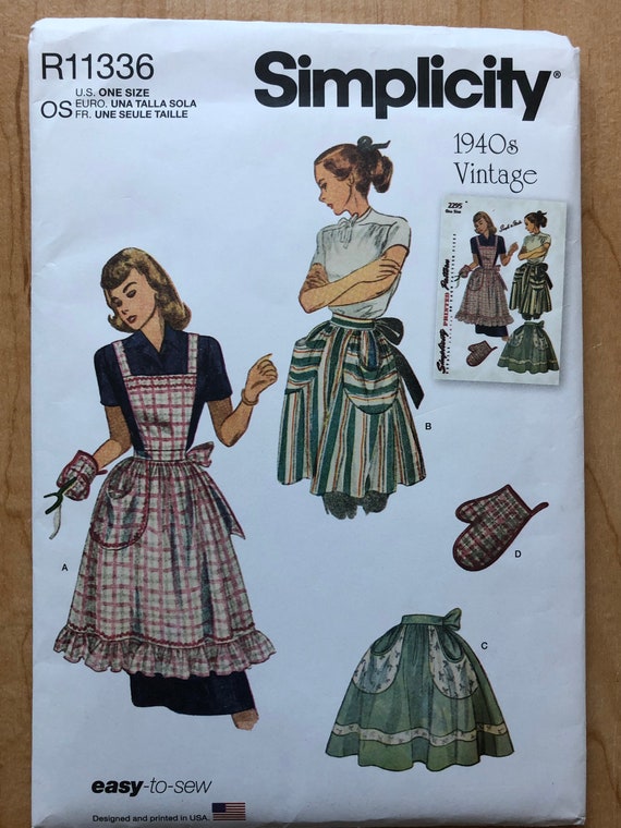 ✝️40'sVintageFabricReconstructedApron✝️ Simplicity S9496 R11336 Vintage 1940's Apron Pattern and