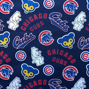 Tessuto di cotone leggero con motivo Chicago Cubs, tessuto a tema Chicago Cubs, tessuto di cotone con motivo baseball Cubs, tessuto di cotone leggero intrecciato con motivo Cubs