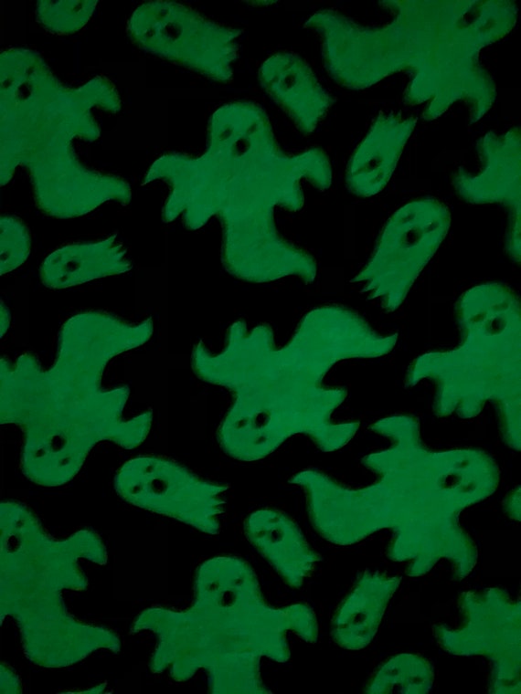 Halloween Fabric By The Yard - Floating Ghosts on Black Fabric