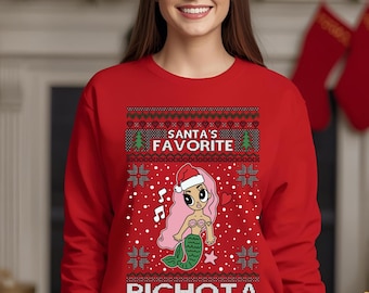Christmas Karol Santa's Favorite Bichota Ugly Christmas Sweater Unisex Crewneck Sweatshirt
