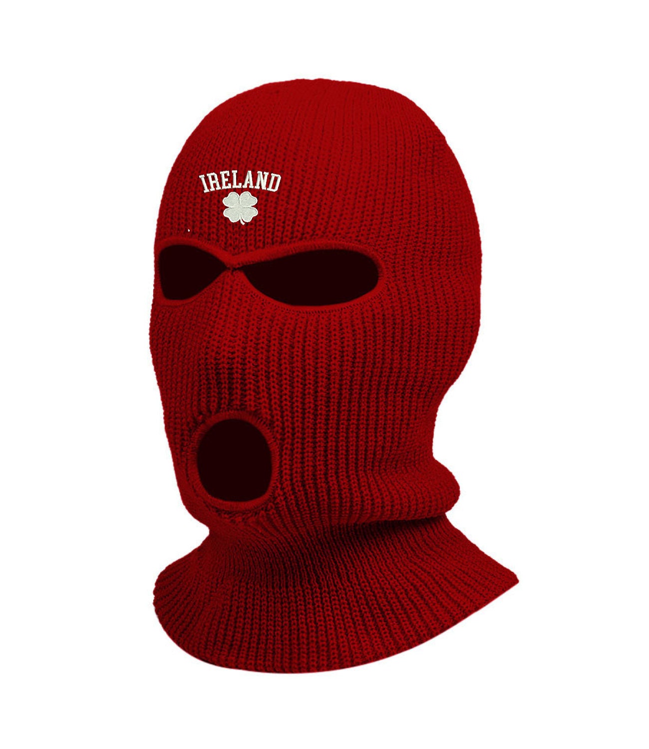 Ireland 4 Leaf Clover 3 Hole Ski Mask Adult Embroidered Full Face Cover