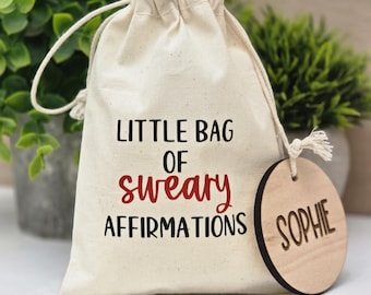 Sweary Affirmations- 10 Affirmation Tokens and Personalised Name Token, Motivational Fun Pick-Me-Up, Unique Gift for Friends and Loved Ones