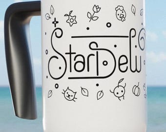 Stardew Valley Mug, Pelican Town Stainless Steel Travel Mug With Glossy White Enamel Finish 14oz
