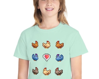 Stardew Valley Youth Shirt, Stardew Valley Shirt, Stardew Chicken Shirt, Stardew Valley Pixel Art Youth Short Sleeve Tee
