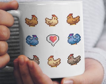 Stardew Valley Chicken Mug, Pelican Town Cup, Pixel Art Ceramic Mug