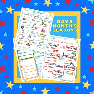 Busy Binder, Kids Calendar, Days of the Week, Seasons, Kindergarten, Preschool, Homeschool, Activity, Worksheets, Busy Book, Printable