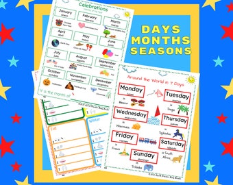 Busy Binder, Kids Calendar, Days of the Week, Seasons, Kindergarten, Preschool, Homeschool, Activity, Worksheets, Busy Book, Printable