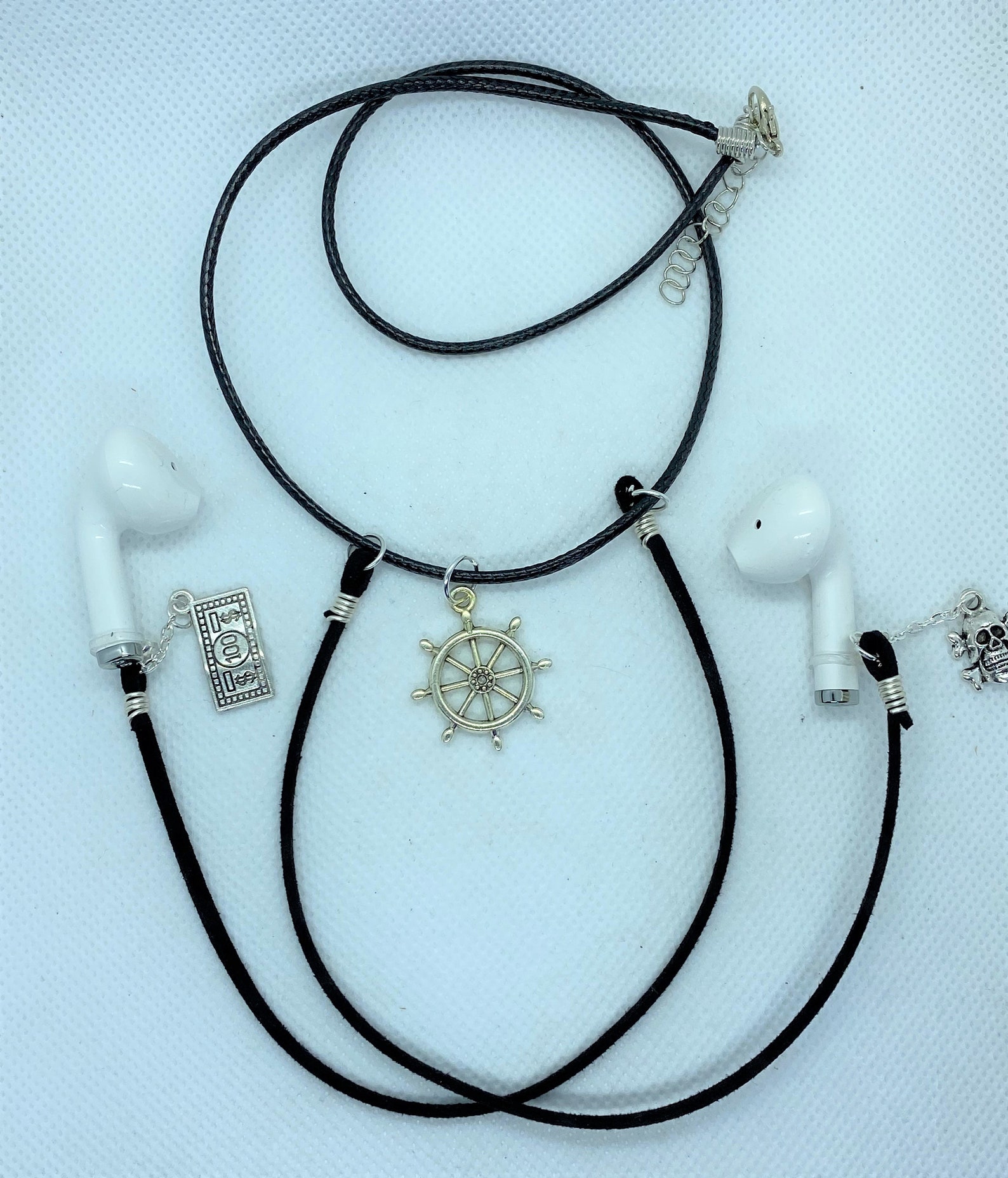 Airpods Chain holder necklace with silver Rudder Charm Etsy