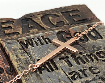 Sideways Cross Necklace for Women, Dainty Gold Cross, Sterling Silver Religious Gift for Her, Cross Choker Necklace, Religious Jewelry