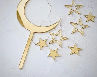 cake topper Mond gold cake topper Sterne gold Kindergeburtstag Mädchen Geburtstag cake topper Mond und Sterne Deko Torte Geburtstag Junge