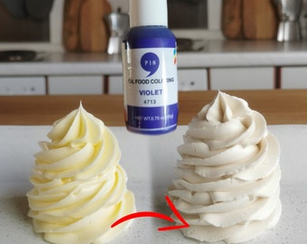 Buttercreme weiß färben lilane Lebensmittelfarbe flüssig Ölbasis Lebensmittelfarbe lila Buttercreme weiß bekommen Lebensmittelfarbe weiß