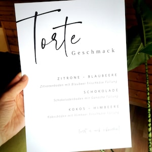 Hochzeitstorte Menü Schild  Hochzeitstorte Sorten Foto personalisiert für Brautpaar Geschenk Hochzeit individuell Geschenk Hochzeitstag