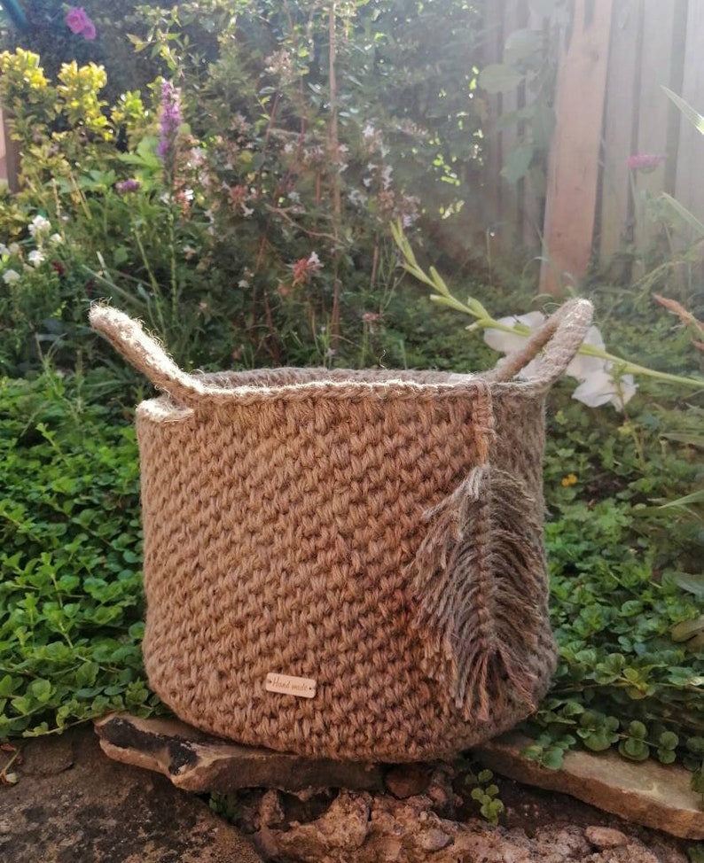 Large Crochet Jute Basket With Handles Etsy