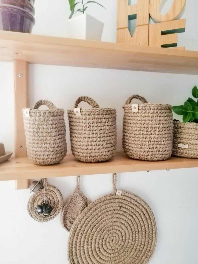 Jute Twine Crochet Hanging Baskets sold Individually Etsy UK