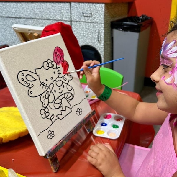 Hello kitty Canvas Party Kit, Handmade PreDrawn Canvas, Paint Birthday Fun, Drawing Sketch Delights, Crafts, Perfect for Kids Parties