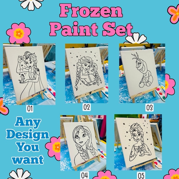 Art Station Canvas Party Kit, Handmade PreDrawn Canvas, Paint Birthday Fun, Drawing Sketch Delights,  Frozen, Perfect for Kids Parties