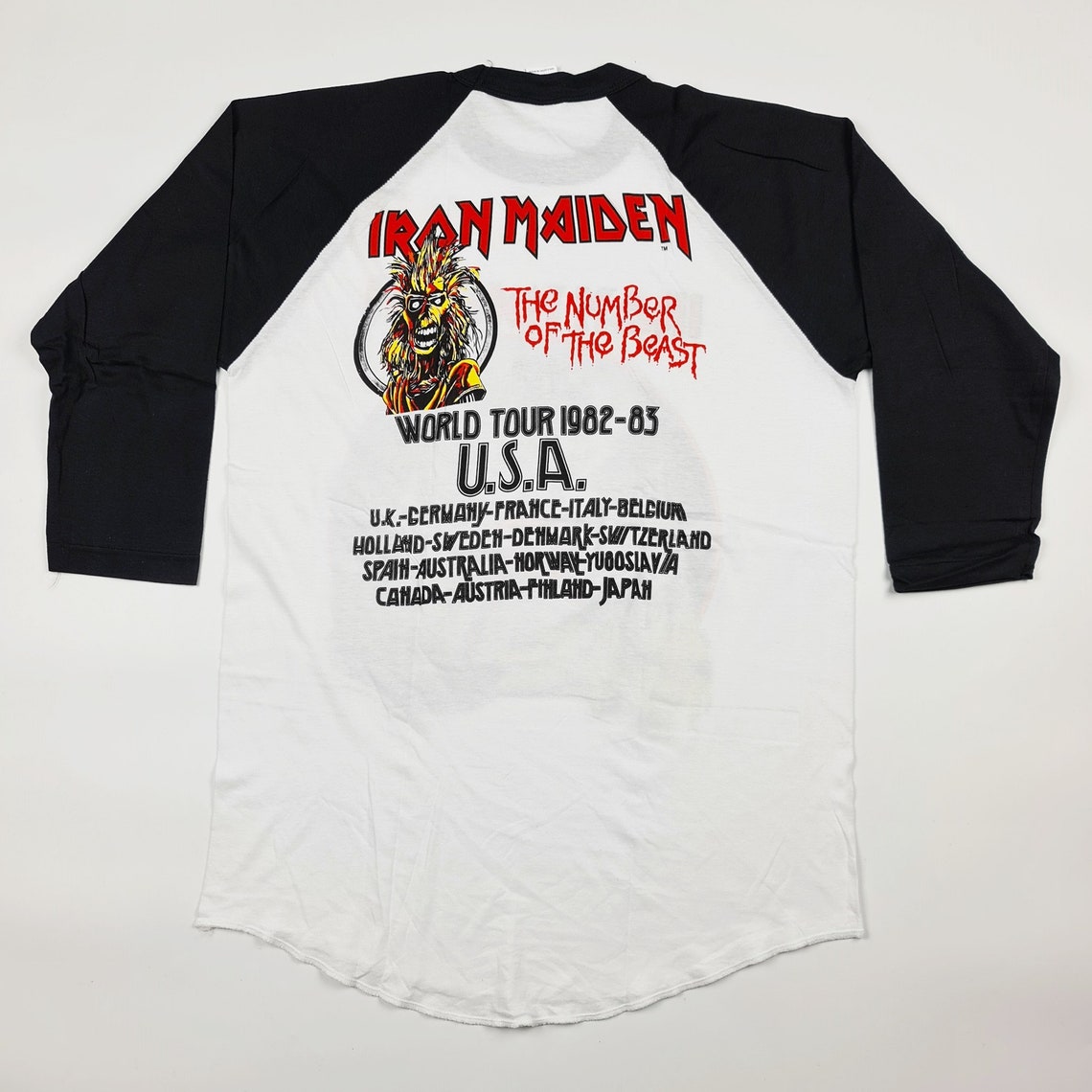Retro Iron Maiden World Tour 1982-83 T-shirt Three-Quarter | Etsy