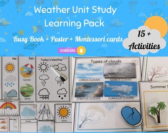 Weather Learning Weather chart Today's weather Weather Printable Montessori science Three Part Cards Weather Matching game, Season sorting