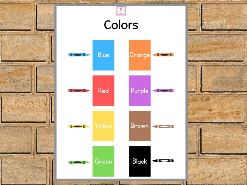 Color Chart for Classroom Crayons Poster Colors Educational Etsy Canada