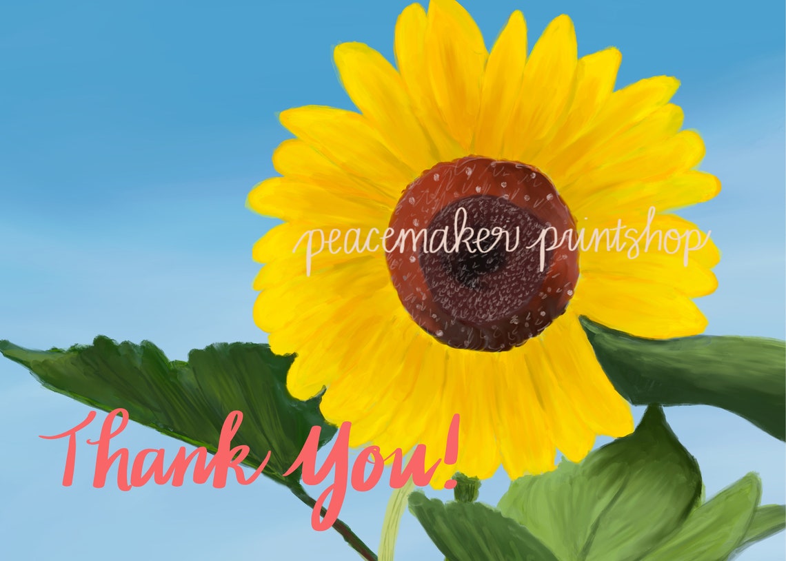 Sunflower Thank You Card Etsy