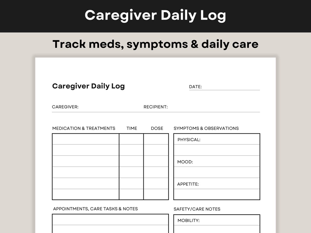 Caregiver Daily Log Printable | Medication & Symptom Tracker PDF - Etsy