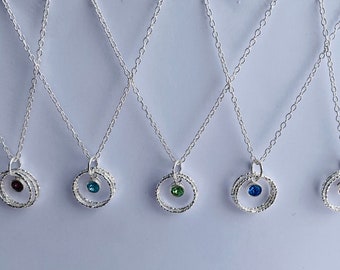 Sterling Silver Birthstone Necklace, January, February, March, April, May, June, July, August, September, October, November, December