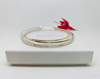 Sterling Silver Stacking Bangles Set With Rose Gold Centre Bangle