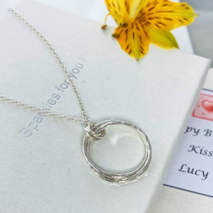 Sterling Silver Pendant Silver, Double Interlocking bands, rolling rings ,fidget necklace