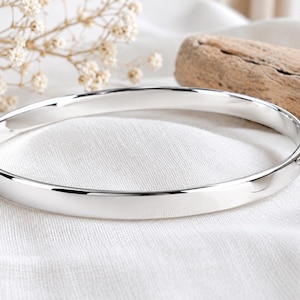 Sterling Silver Bangle Bracelet, 5mm Flat Polished 925 Silver, Handmade UK