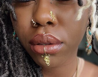 Ewa | Handmade Lip Cuff | Gold-Plated Option | 4 Colour Options - Gold, Light-Gold, Silver, Copper (no piercing needed + adjustable)