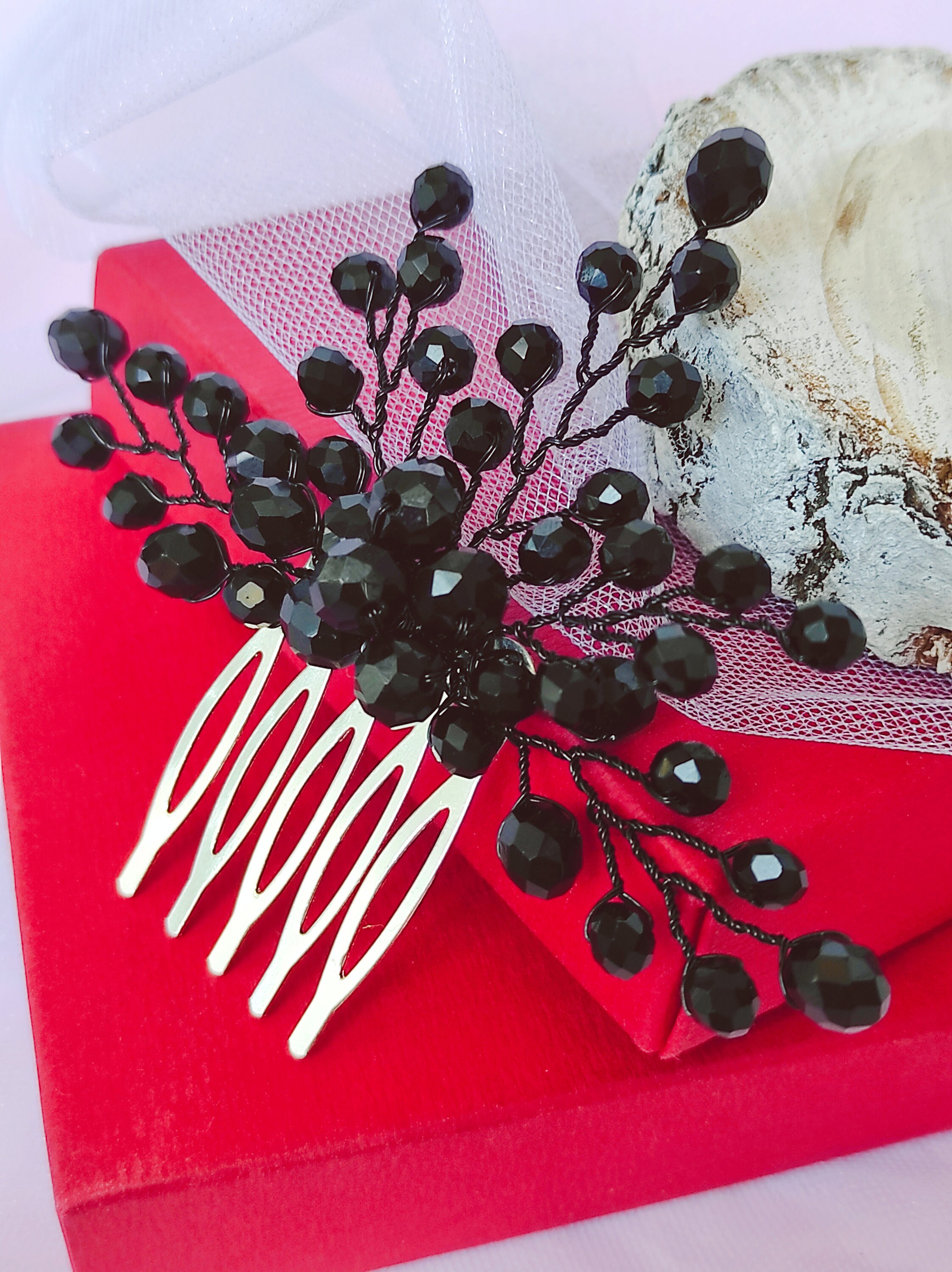 Black Hair Comb / Black Crystal Hair Accessories / Black Hair Etsy