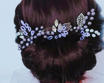 Violet hair clip/Lavender bridal hair clip/ Crystal hair pins/Bridal headpiece/Bridesmaid hair accessories