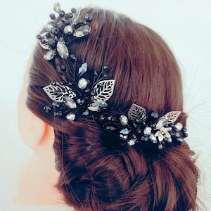 Set black hair accessories / Wedding hair comb / Black headpiece / Ukrainian hair accessories / Bridal hair accessories