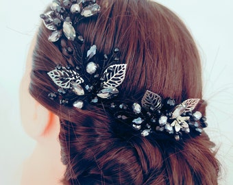 Set black hair accessories / Wedding hair comb / Black headpiece / Ukrainian hair accessories / Bridal hair accessories