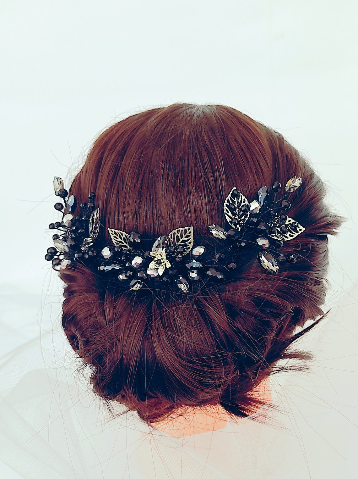 Set hair accessories/ Black crystal hair comb / Hair Etsy