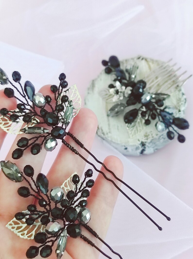 Set Hair Accessories/ Black Crystal Hair Comb / Hair Etsy