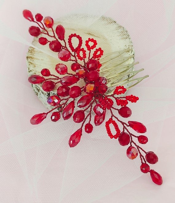 Red flower hair accessories cheap uk