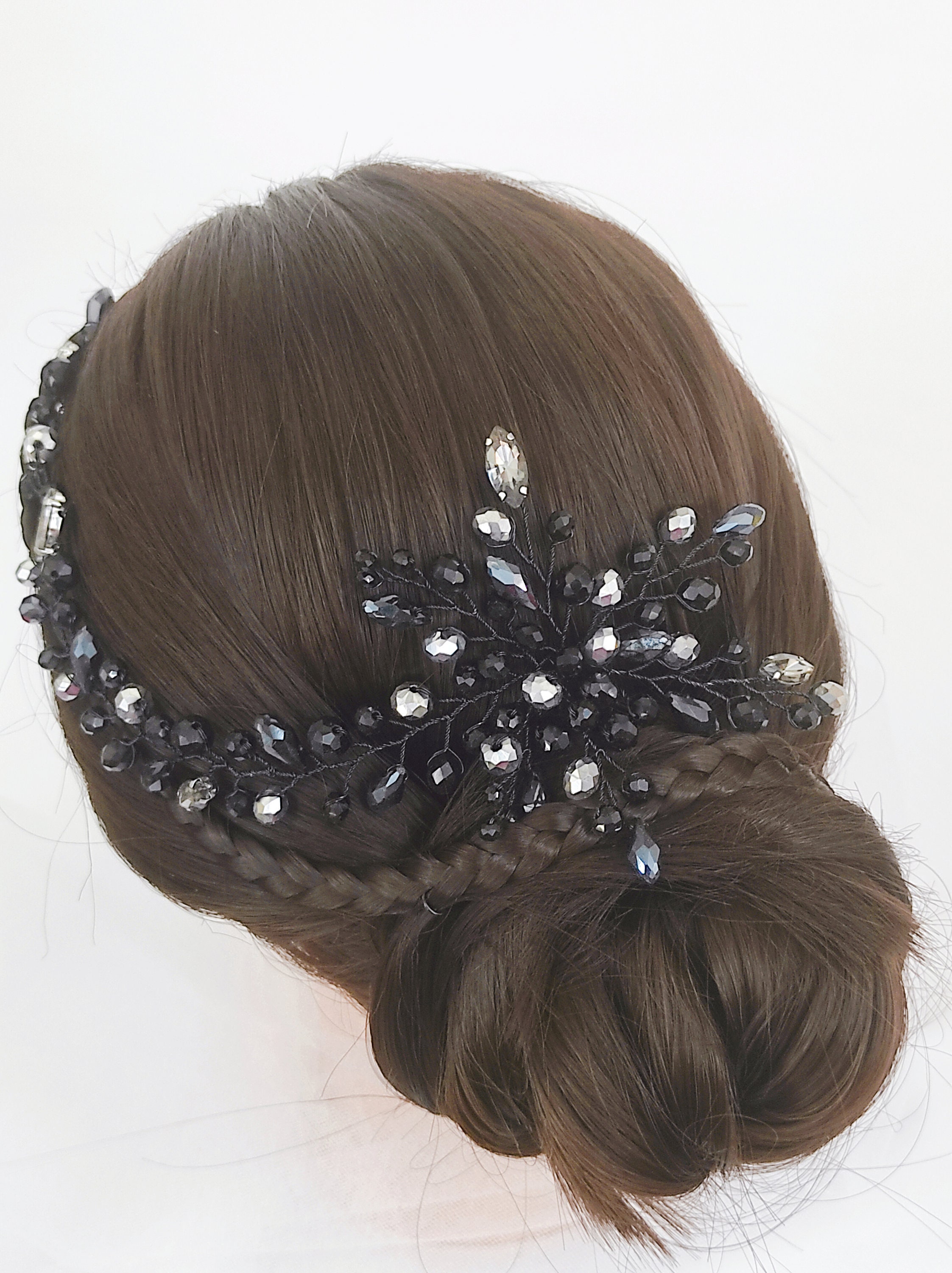 Crystal hair pins/Black hair pins / Bride hair pins / Crystal Etsy